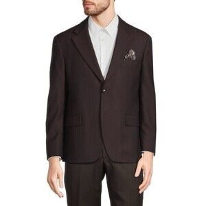 Tallia Mens Slim-Fit Stretch Wool Blend Top solid sportcoat  Jacket Brown 44S